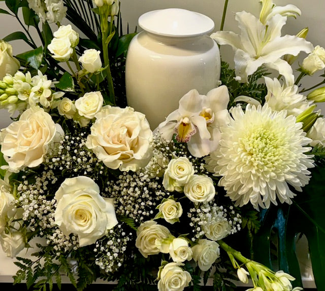 Pure White Pearl Elegance Urn Spray